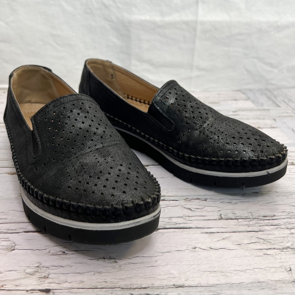 VANGELO Metallic Faux Leather Platform Slip on Loafers